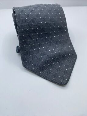 Brooks Brothers Gray Silk Grid Tie with White Dot Accents